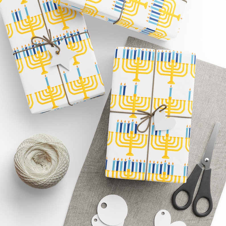 Decoraciones de Janucá Papel de regalo Menorá de Janucá Regalo de Janucá Menorá de Janucá Regalos de Janucá Regalo judío de Israel Regalo judaico imagen 4
