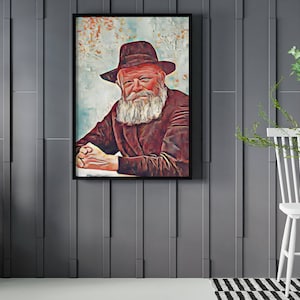 Lubavitcher Rebbe Wall Art Menachem Mendel Schneerson Framed Canvas Chabad Judaica Art Sign Jewish Wall Art Israel Art Jewish Gifts for Home