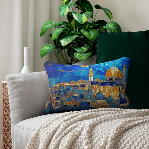 Jerusalem Art Pillow Case Home Decor Judaica Art Sofa Cushion Israel Gift for Her Israeli Artist Israel Art Judaica Gifts