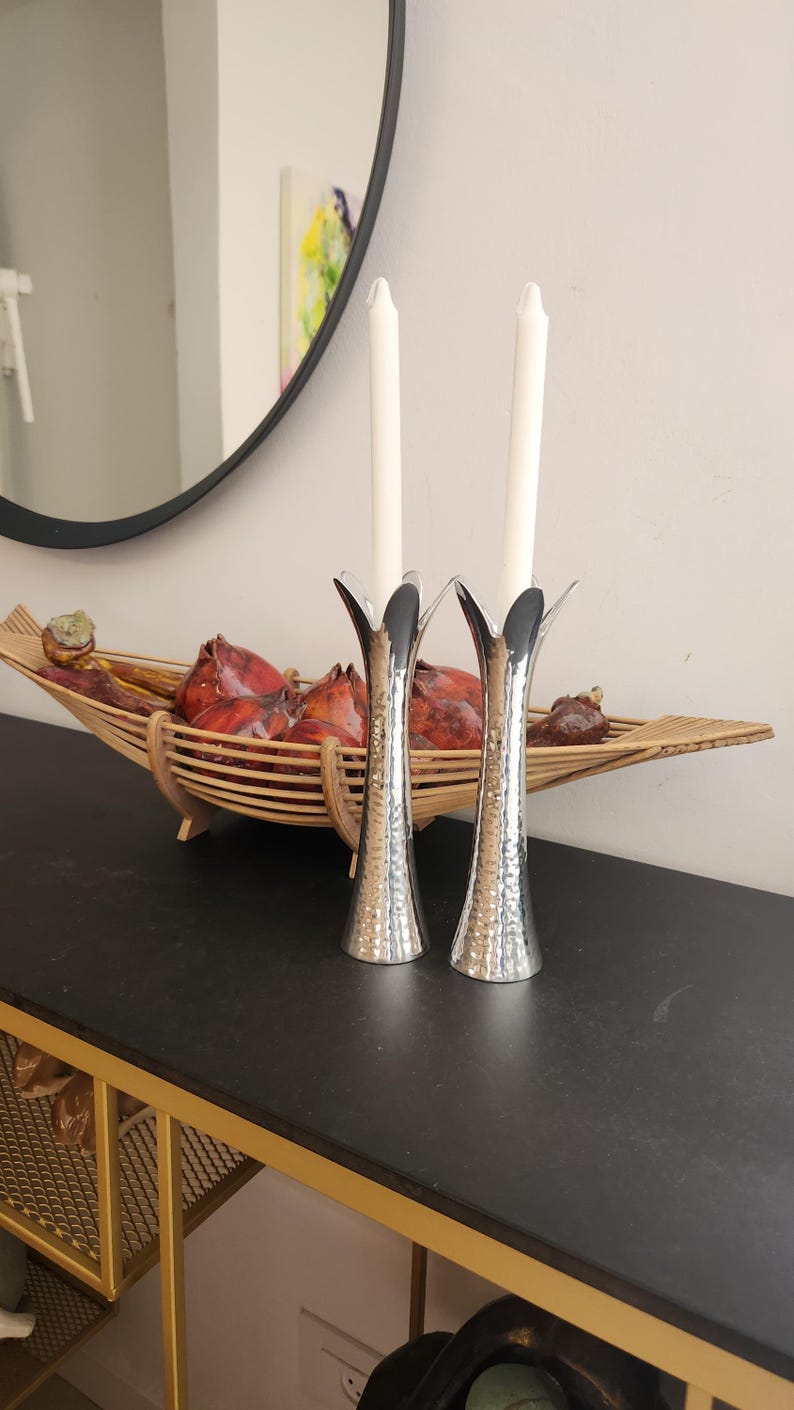 Shabbat Candlesticks Set Yair Emanuel Judaica Art Metal Candleholders ...