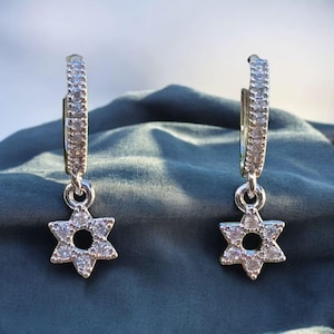 Ohrringe Evil Eye und Davidstern Ohrringe Silber überzogen mit Zirkonen Jüdische Ohrringeängjuda Geschenk Made in Israel Schmuck Israelische Ohrringe
