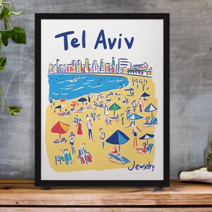 Israel Art Tel Aviv Beach Poster Israeli Artist Israel Wall Art Judaica Gift Tel Aviv Beach Wall Art Jewish Art for Home Decor Hanukkah Gift