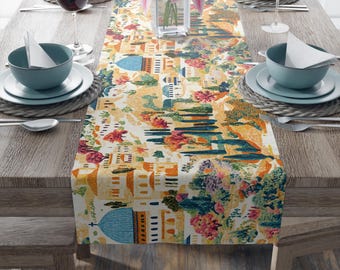 Jerusalem Table Runner Cotton Jewish Gift for Home Decor Judaica Gifts Shabbat Israel Gift Israel Art Israeli Artist Table Runner Judaica