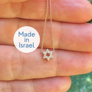 Diamanten Magen David Halskette 14k Solid Gold Davidstern Halskette Jejuda Geschenk Made ist Israel Schmuck Unterstützung Israel Jüdische Sternhalskette