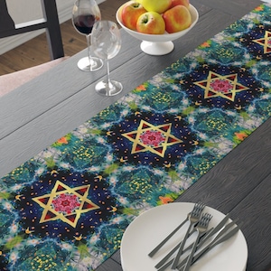 Jewish Star Table Runner Cotton Jewish Gift for Home Decor Judaica Gifts Shabbat Israel Gift Magen David Star of David Table Runner Judaica