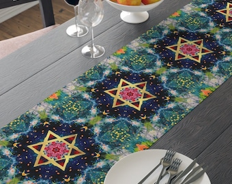 Jewish Star Table Runner Cotton Jewish Gift for Home Decor Judaica Gifts Shabbat Israel Gift Magen David Star of David Table Runner Judaica