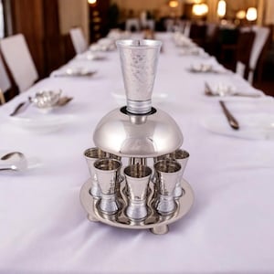 Kiddush Fountain Cups for Shabbat Shalom Kiddush Wine Fountain Kiddush Cup Silver Judaica Gift Jewish Gift Israeli Art Kiddush Cup Wedding
