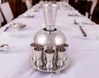 Kiddush Fountain Cups for Shabbat Shalom Kiddush Wine Fountain Kiddush Cup Silver Judaica Gift Jewish Gift Israeli Art Kiddush Cup Wedding