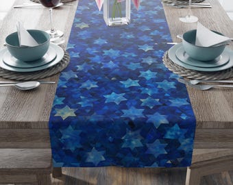 Jewish Star Table Runner Cotton Jewish Gift for Home Decor Judaica Gifts Shabbat Israel Gift Magen David Star of David Table Runner Judaica
