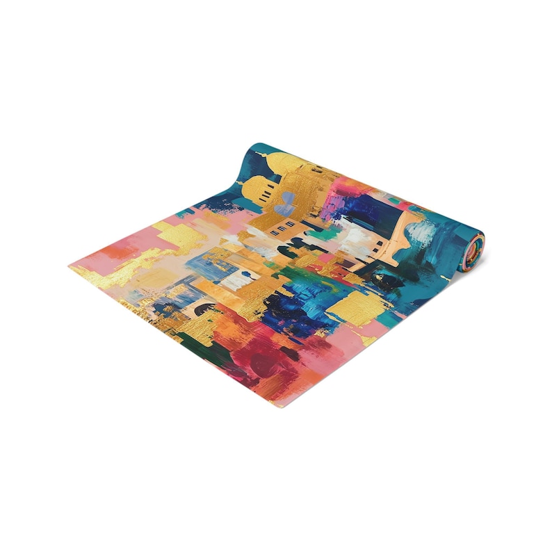 Judaica Gift Jerusalem Art Table Runner Cotton Jewish Gift for Home Decor Judaica Gifts Shabbat Israel Gift Table Runner Israeli Artist image 3