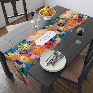 Personalized Jerusalem Table Runner Art Cotton Runner Jewish Gift Judaica Gifts Shabbat Israel Gift Table Runner Israeli Artist Judaica Gift