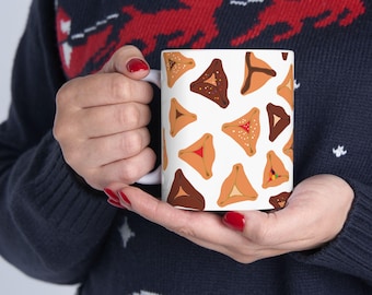 Taza de cerámica Hamantaschen Purim, taza de café para festividad judía, decoración de cocina, taza para amantes del café, regalo judío único