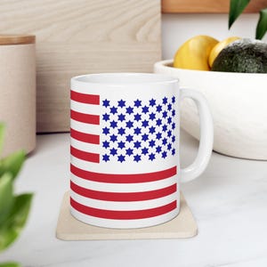 Funny Mug Jewish Gift American Flag with Jewish Star Cup 4th of July Judaica Gift Israel Gift Hebrew Cup Mug Cup for Her Ceramic Mug 11oz