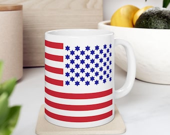 Funny Mug Jewish Gift American Flag with Jewish Star Cup 4th of July Judaica Gift Israel Gift Hebrew Cup Mug Cup for Her Ceramic Mug 11oz