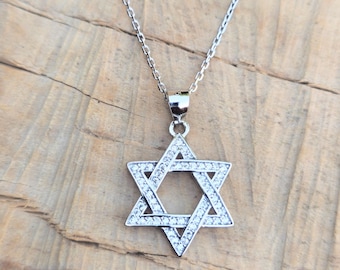 Star of David Necklace 925 Sterling Silver Magen David Pendant Cubic Zirconia Judaica Jewelry Jewish Star Necklace Israel Jewelry Israeli