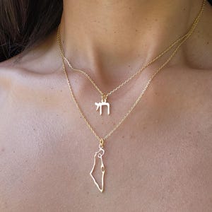 Chai Necklace Israel Map Necklace Goldfilled Israel Jewelry Am Yisrael Chai Jewelry Judaica Jewelry Made in Israel Necklace Jewish Jewelry