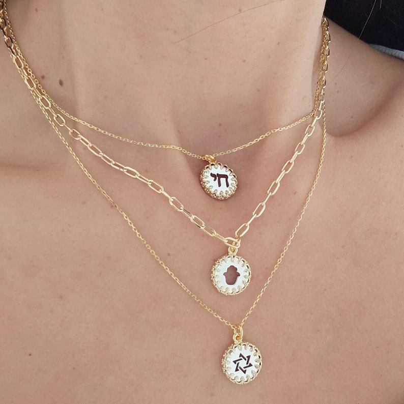 Gold Chai Necklace Israel Jewelry Judaica Jewelry Paperclip Necklace Sterling Silver Chai Made in Israel Necklace Jewish Jewelry Israel Gift image 2