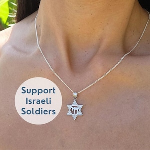 Magen David 925 Silver Chai Necklace Israel Jewelry Judaica Jewelry with Zircons Jewish Jewelry Made is Israel Necklace Jewish Star Necklace