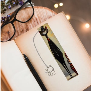 Aristocratic Whimsical Cat Double Sided Bookmark With Chain and Cat Charm