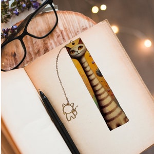 Stripey Mikey - Whimsical Cat Bookmark with Chain and Cat Charm