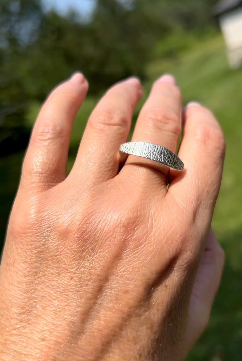 Hand Carved Concave Sterling Silver Ring, Textured Sculptural Band ...