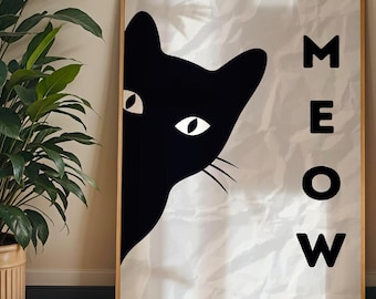 Black Cat Art Print: Modern Home Decor Poster Print