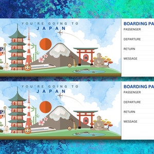 Carte d'embarquement pour le Japon, billet cadeau surprise modifiable pour le Japon, vacances voyage au Japon, billet d'avion/billet d'avion pour le Japon, souvenir du Japon