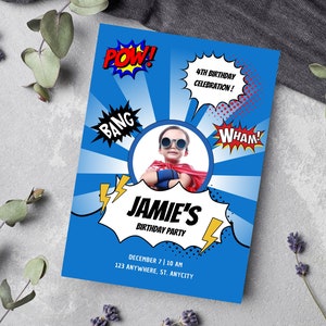 Modelo de convite de aniversário de super-herói chamando todos os super-heróis, cartão de convite de aniversário, convite de aniversário on-line, convite para festa infantil