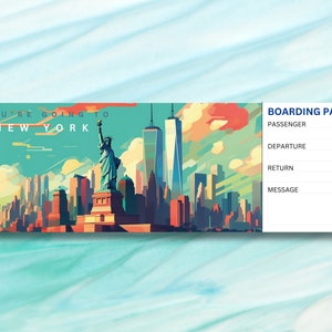 Carte d'embarquement pour New York imprimable et modifiable Billet cadeau surprise New York, voyage pour des vacances à New York, billet d'avion New York téléchargement immédiat