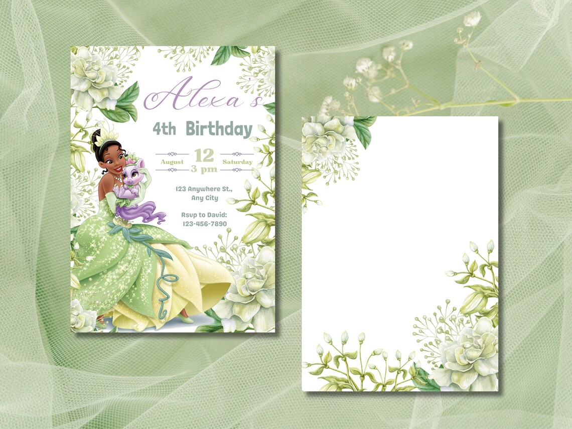 Princess Tiana Birthday Invitation, Girl Editable Invite Template ...