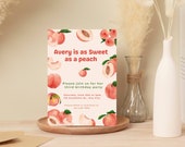 One Sweet Peach Birthday, Online Invitation Card, Sweet as a Peach Invite, Peach Birthday Invitation, Fruit Birthday Editable Invitation