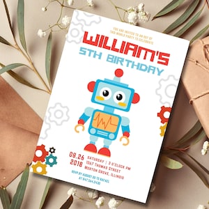 Convite para festa de aniversário do robô, modelo de convite de aniversário on-line do robô Convite para festa do robô, tema do robô, convite para festa dos robôs EDITÁVEL