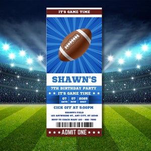 Football ticket invitation template, Football birthday invitation, Football invitation for boy Football theme Party ANY AGE Instant download