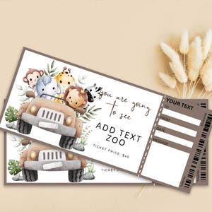 Printable ZOO or SAFARI PARK Surprise Gift Reveal Ticket, Surprise Zoo Ticket, Admission Pass, Printable Ticket, Trip Ticket, Event Stub.