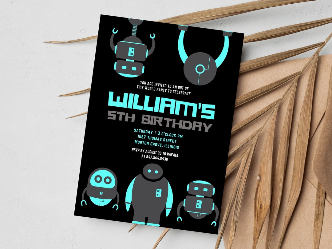 EDITABLE Robot Birthday Party Invitation Robot Birthday Etsy