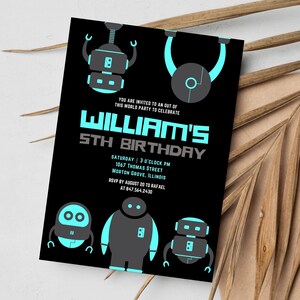 Convite EDITÁVEL para festa de aniversário de robô, modelo de cartão de convite de aniversário de robô, convite para festa de robô, convite de aniversário on-line