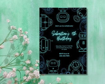 Robot Birthday Party Invitation, Robot Birthday Invitation Template, Robot Party Invite, Robot Theme, Robots Party Invitation EDITABLE