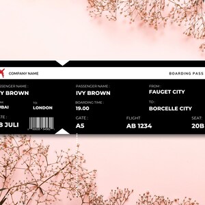 Bearbeitbare Bordkartenvorlage, Flugticket, anpassbare Flugtickets, Sofortiger Download, Geschenkkarte für Flugtickets