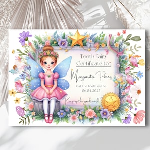 Certificat imprimable de reçu de fée des dents modifiable, première dent perdue, lettre de fée des dents, dent perdue pour enfants, souvenir de fée des dents