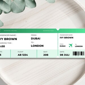 Bearbeitbare Bordkartenvorlage, Flugticket, anpassbare Flugtickets, sofortiger Download, Flugzeugticket-Geschenkkarte