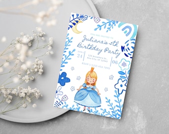 Watercolor Classic Princess Invitation, Printable Glass Slipper Birthday Invitation - Bibbidi, Bobbidi, Boo! INSTANT DOWNLOAD Print at Home