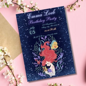 Little Mermaid Birthday Invitation, Editable Princess Birthday Invitation, Princess Party Invite mermaid theme the little mermaid 1989