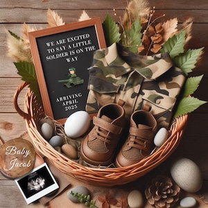 Military Pregnancy Announcement Digital, 4th of July Baby Announcement, Army Solider Baby Reveal, Editable New Recruit Reporting For Duty