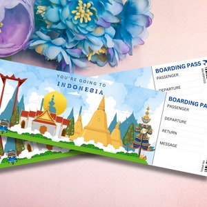 Indonesia Boarding Pass, Editable bali indonesia Surprise Gift Ticket, Trip To bali Vacation Flight Ticket, Bali Trip Indonesia Plane Ticket