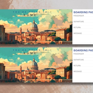 Rom Bordkarte, bearbeitbare Italien Überraschungsgeschenk Ticket, Reise nach Italien Urlaub, Rom Flugticket, Flugticket Sofort-Download, ITALIEN Reise
