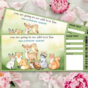 Printable ZOO or SAFARI PARK Surprise Gift Reveal Ticket, Surprise Zoo Ticket, Admission Pass, Printable Ticket, Trip Ticket, Event Stub.