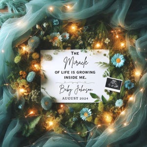 Digital Pregnancy Announcement, Little Miracle Pregnancy Reveal, Social Media, Gender Neutral, Facebook, Instagram, Enchanted Forest theme