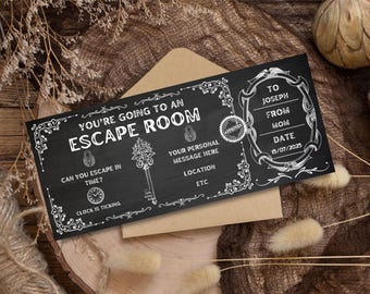 Escape Room Einladungskarte, Escape Room-Party-Einladungsvorlage, Escape Room-Party für Mädchen und Jungen, Geschenkgutschein für Mystery Birthday Party