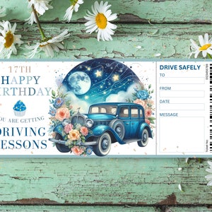 Driving Lessons Gift Certificate, 17th Birthday Driving Lessons Voucher, Learner Driving Gift Card, Driving Lessons