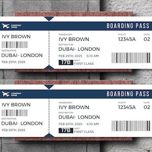 Plantilla de tarjeta de embarque editable, billete de avión, billetes de avión personalizables, descarga instantánea, tarjeta de regalo de billete de avión